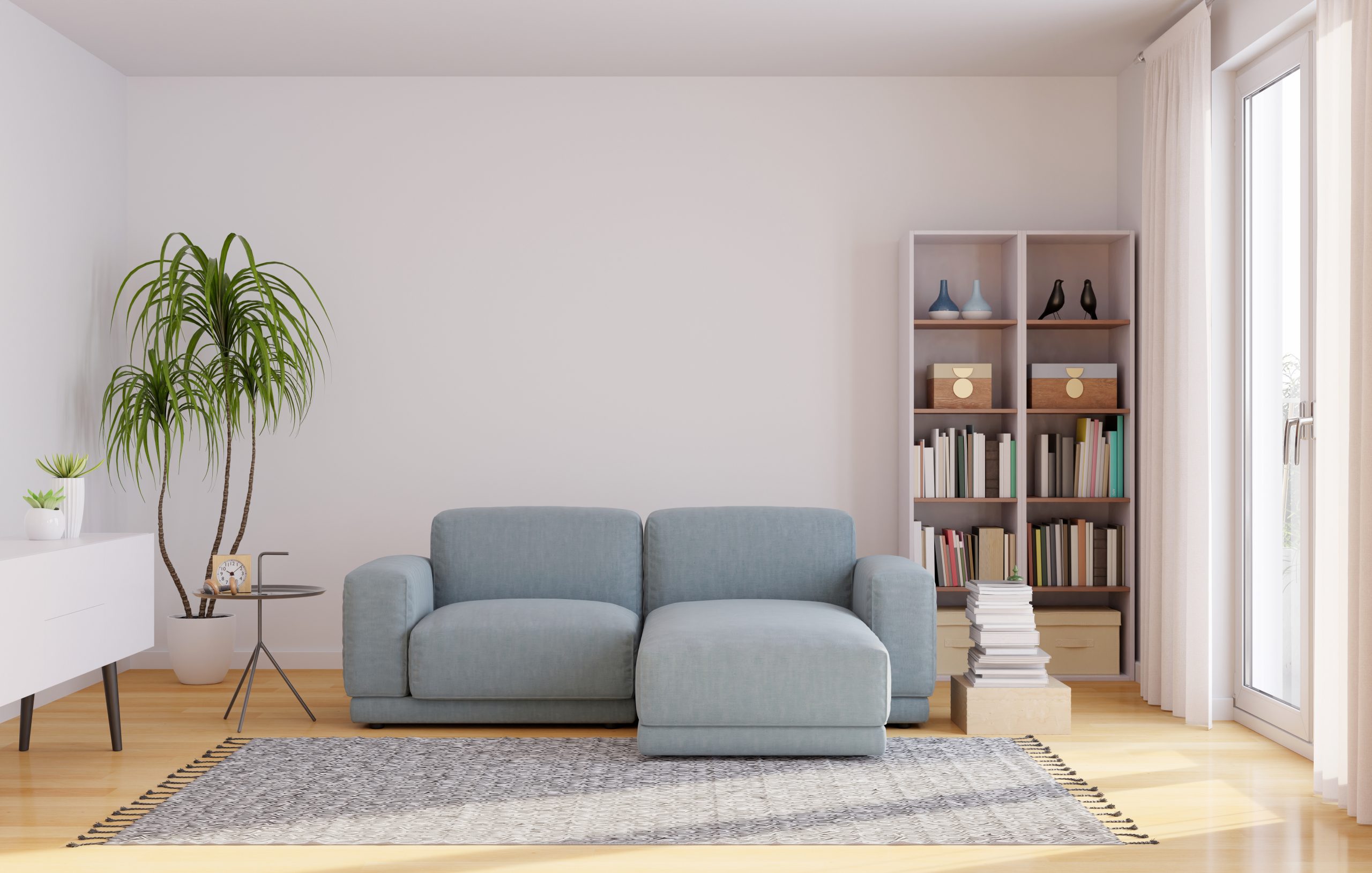 sofa in living room interior with copy space, 3d rendering